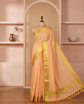 Peach and Gold Border Mul Cotton Saree(Anna Ben inspired)